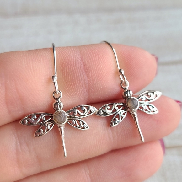 Dragonfly - Black Sandstone - Namibia 925 Earrings - Picture 1 of 5